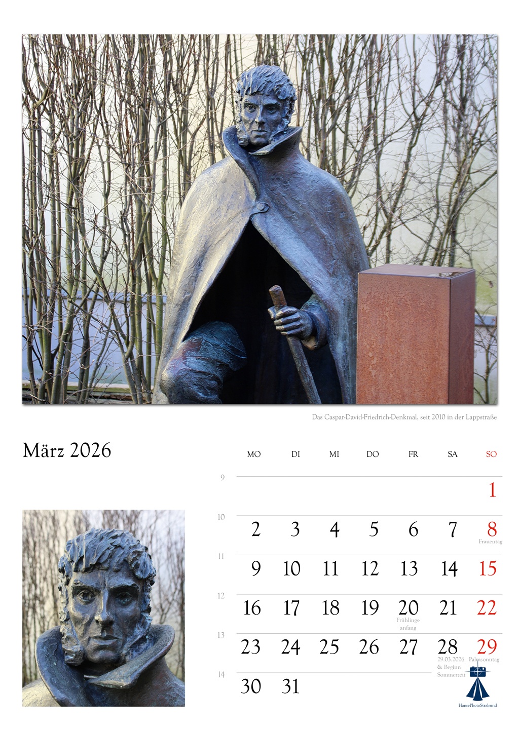 Das Caspar-David-Friedrich-Denkmal, seit 2010 in der Lappstraße