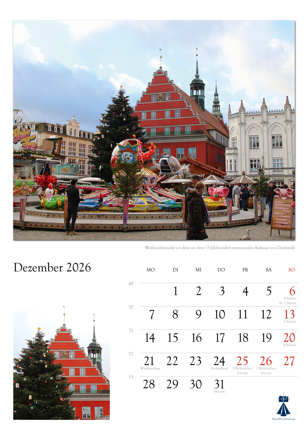Weihnachtsmarkt vor dem aus dem 13.Jahrhundert stammenden Rathaus von Greifswald