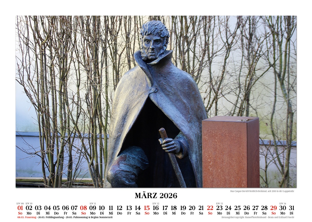 Das Caspar-David-Friedrich-Denkmal, seit 2010 in der Lappstraße