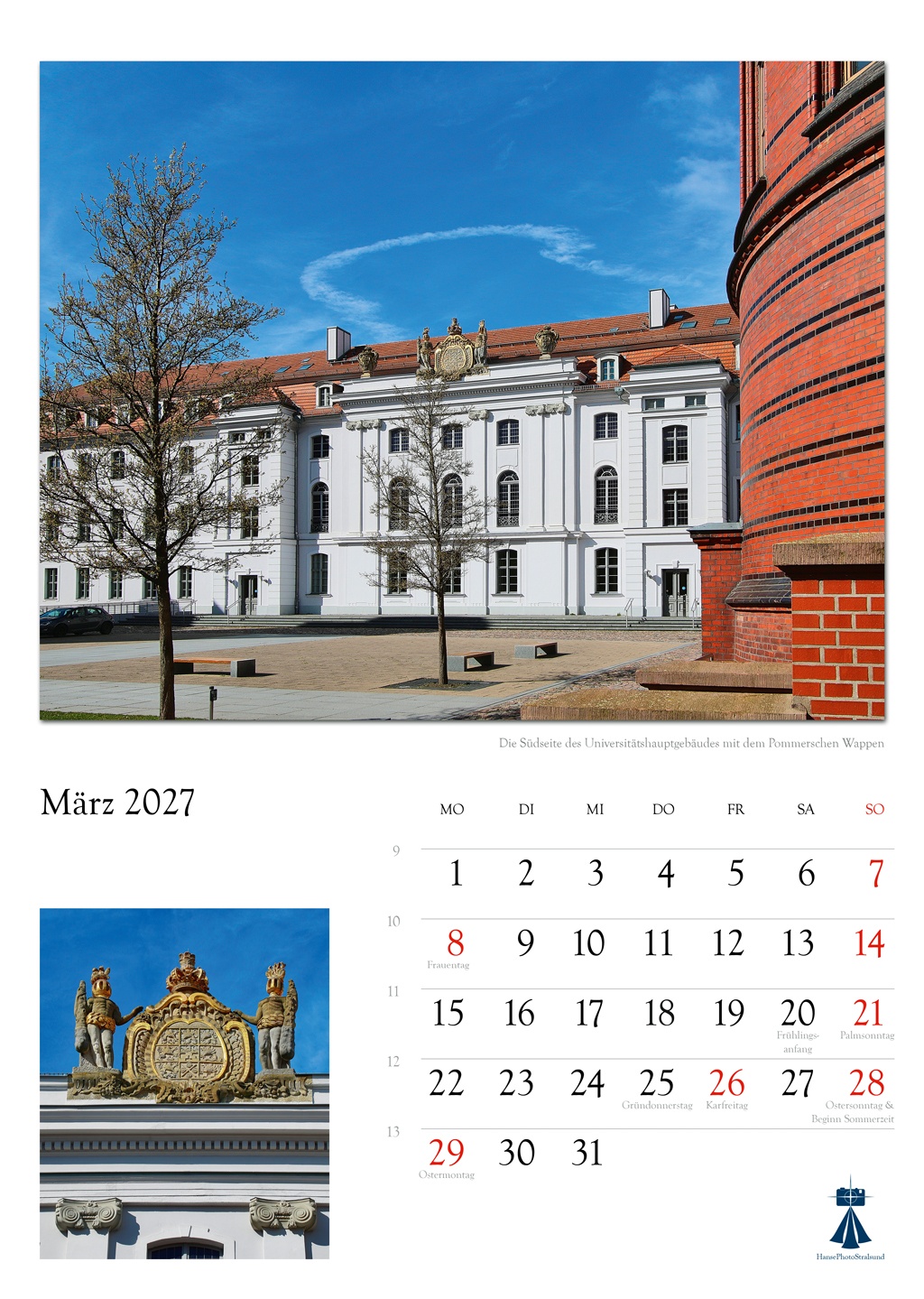 Die Südseite des Universitätshauptgebäudes mit dem Pommerschen Wappen