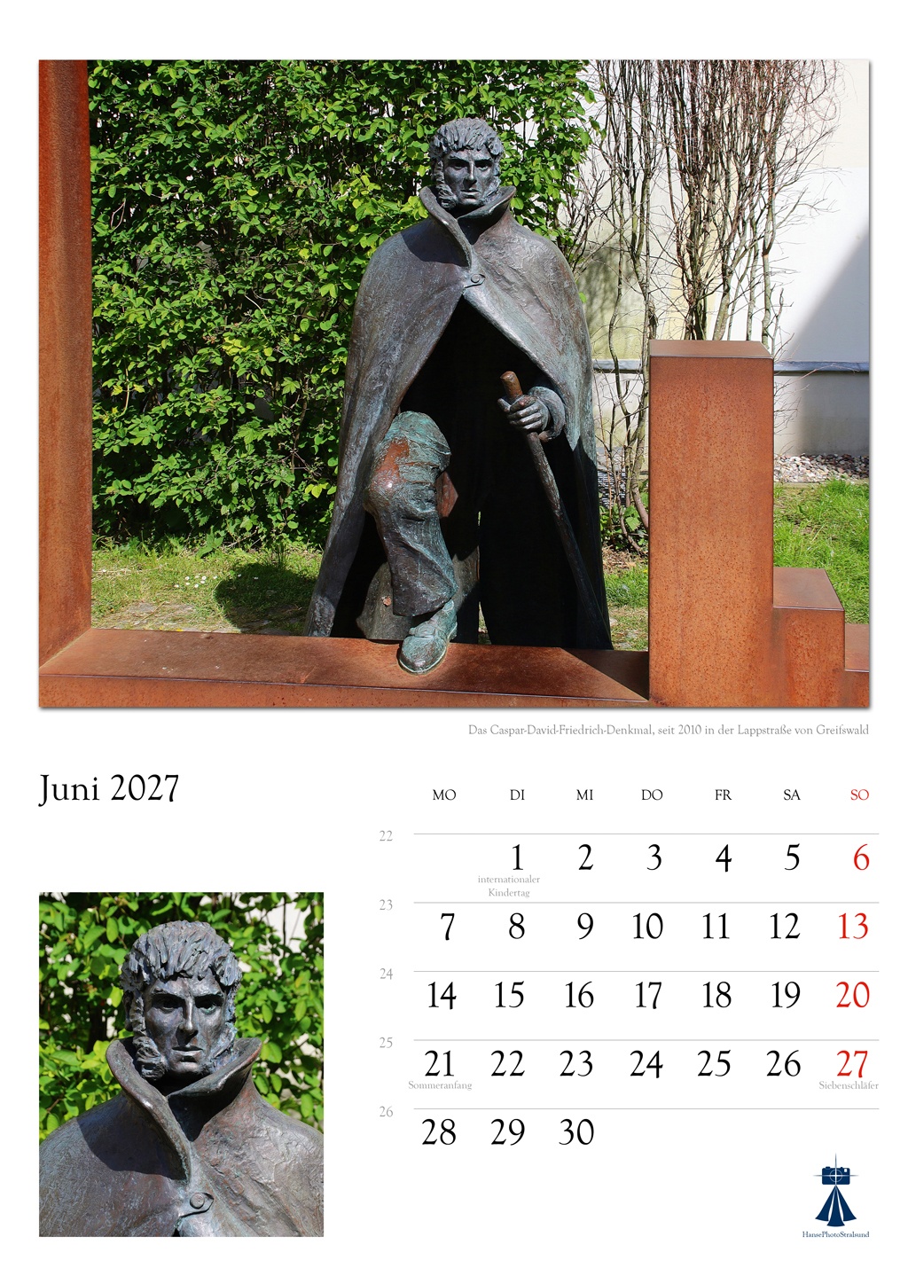 Das Caspar-David-Friedrich-Denkmal, seit 2010 in der Lappstraße von Greifswald