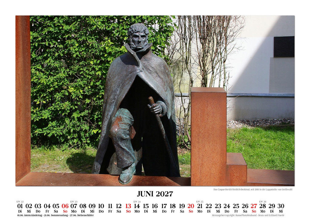 Das Caspar-David-Friedrich-Denkmal, seit 2010 in der Lappstraße von Greifswald