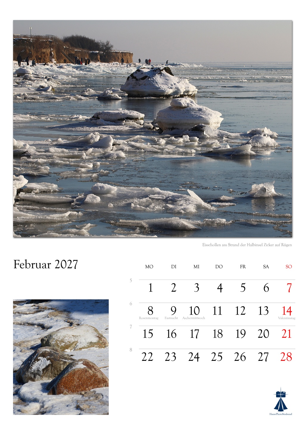 Eisschollen am Strand der Halbinsel Zicker auf Rügen