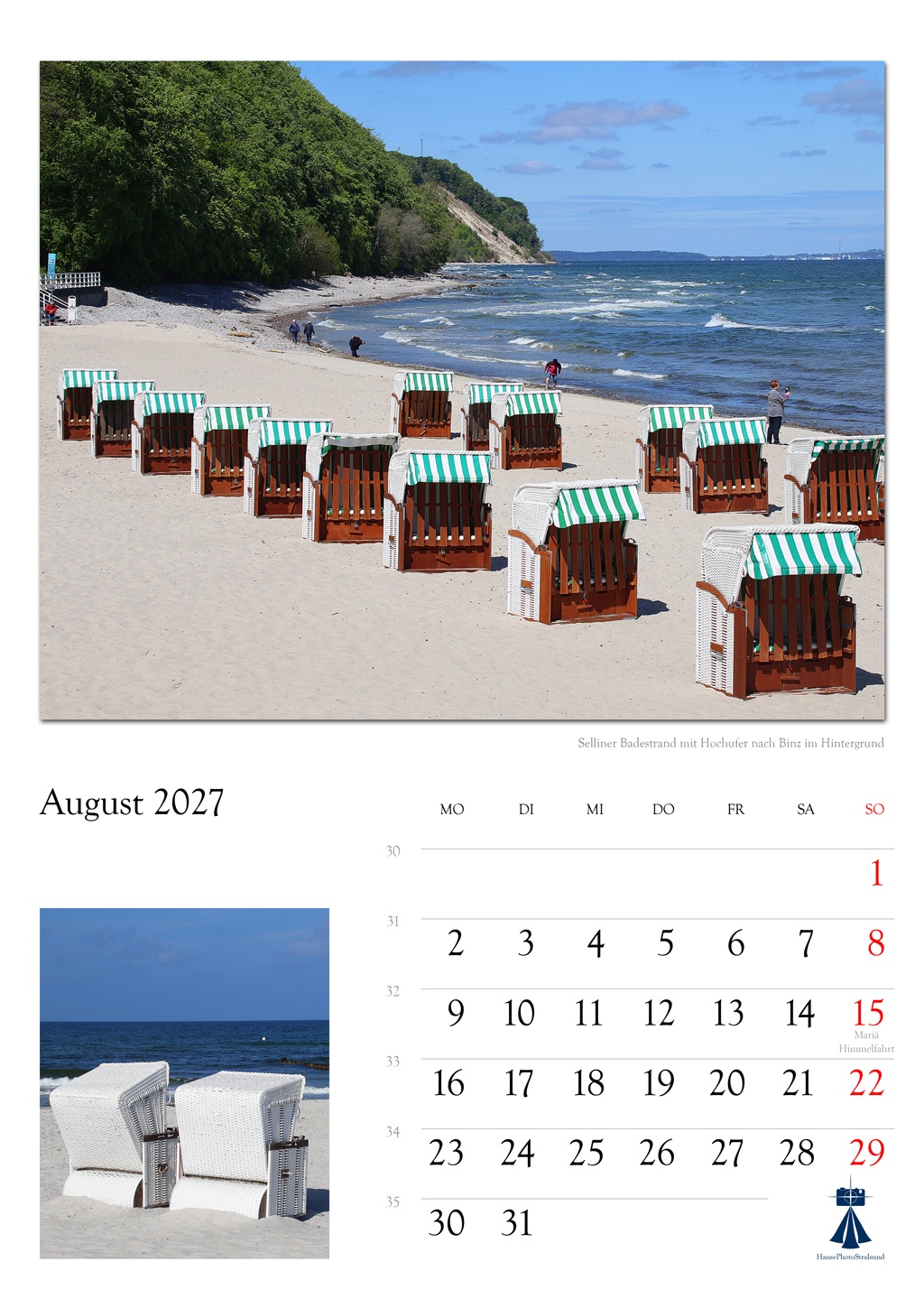 Selliner Badestrand mit Hochufer nach Binz im Hintergrund