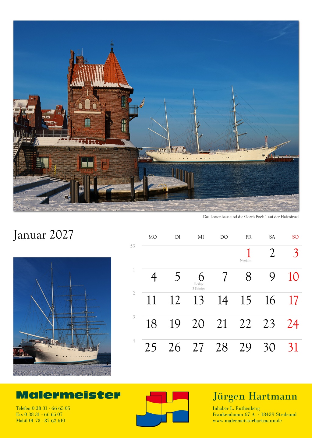 Das Lotsenhaus und die Gorch Fock 1 auf der Hafeninsel