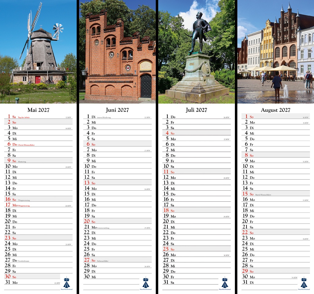 Streifenkalender Hansestadt Stralsund 2027 - Übersicht der Monate Mai bis August
