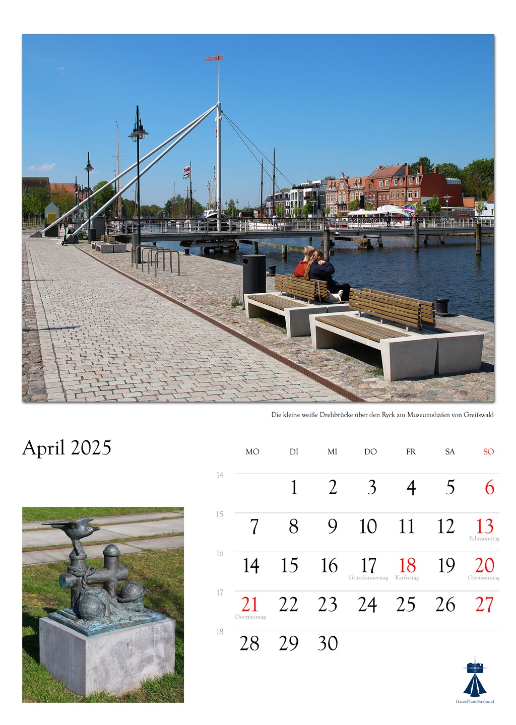 Die kleine weiße Drehbrücke über den Ryck am Museumshafen von Greifswald