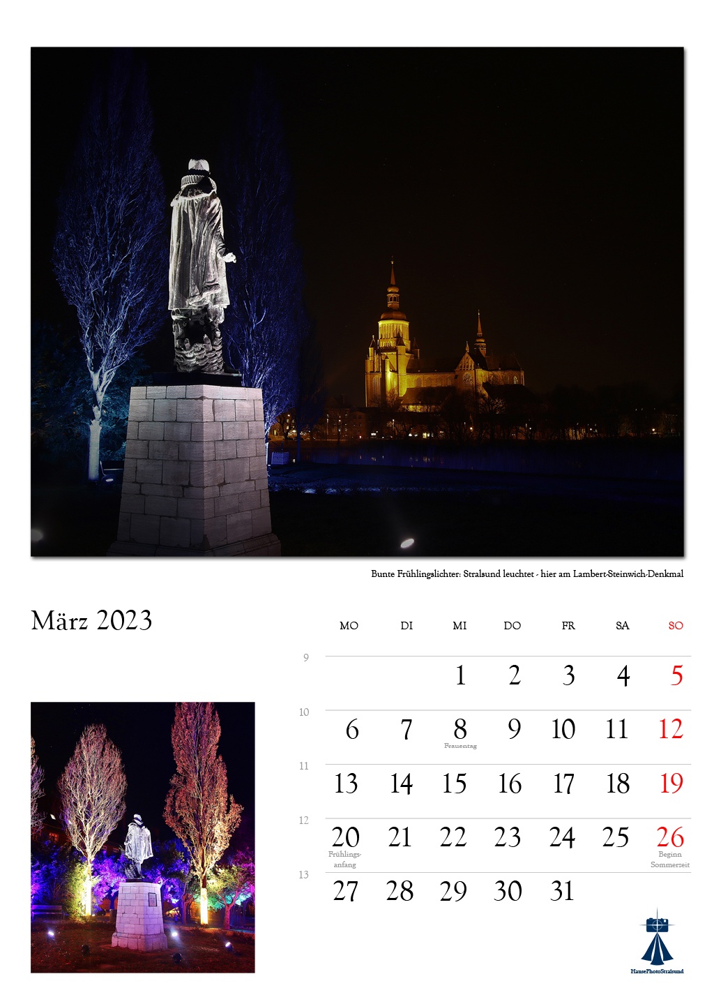 Frühlingslichter: Stralsund leuchtet – hier am Lambert-Steinwich-Denkmal