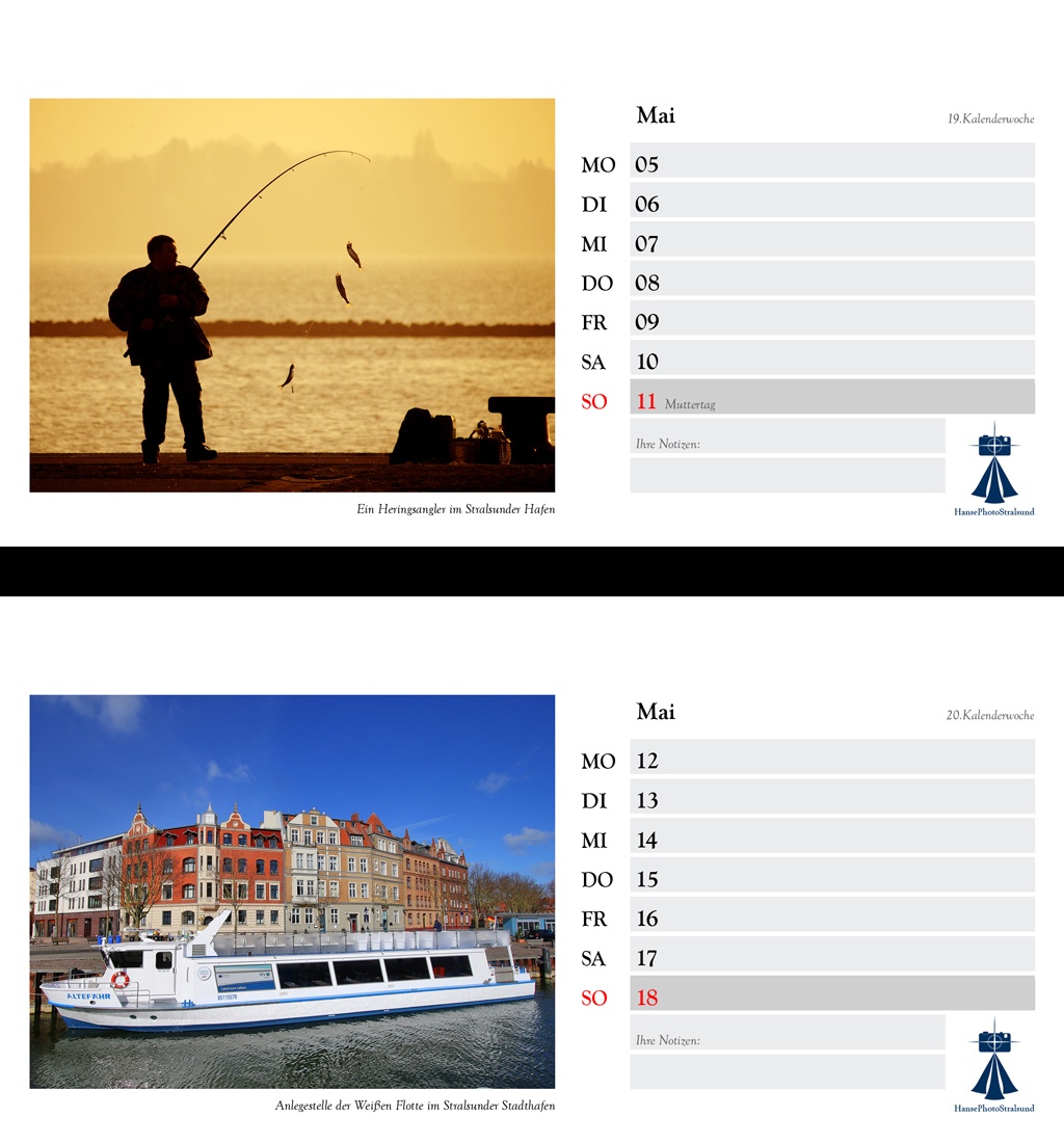 Die Wochenseite mit einem Stralsund-Motiv und viel Platz für Eintragungen